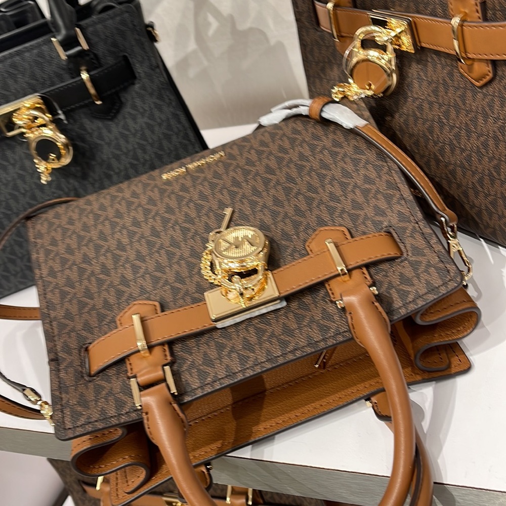 Michael Kors Small Hamilton Crock Leather Satchel Crossbody Brown - Picture 7 of 16
